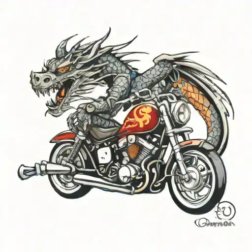 motorcycle custom, pisces, dragon, love, fire rising tattoo design idea