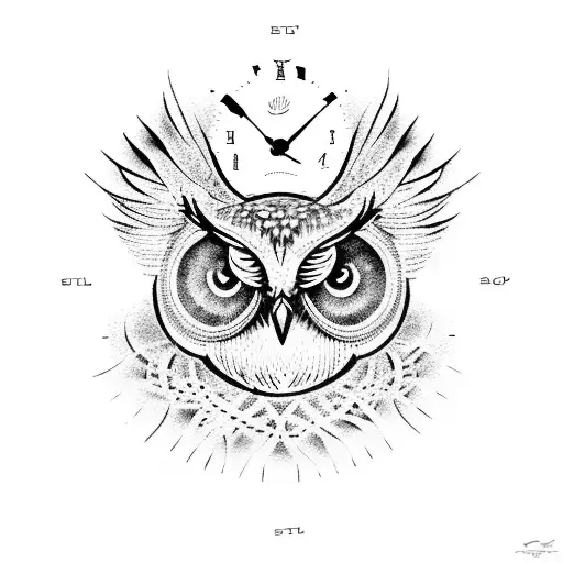 owl and sand clock tattoo design idea