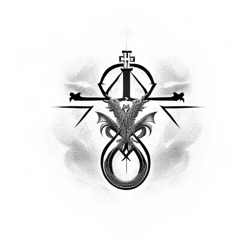 A fierce dragon wrapped around a cross symbolizing the client's Christian faith tattoo design idea