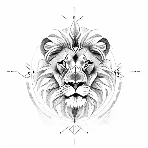 lion with Brocken clock and fire eyes tattoo design idea