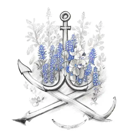 anchor with bluebonnets  tattoo design idea