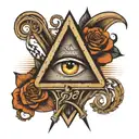 band tattoo with illuminate eye in triangle tattoo design idea