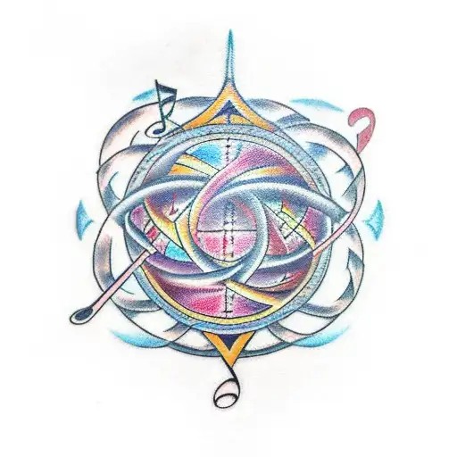 A mathematical equation intertwined with musical notes and symbols, symbolizing the client's passion for math and music tattoo design idea