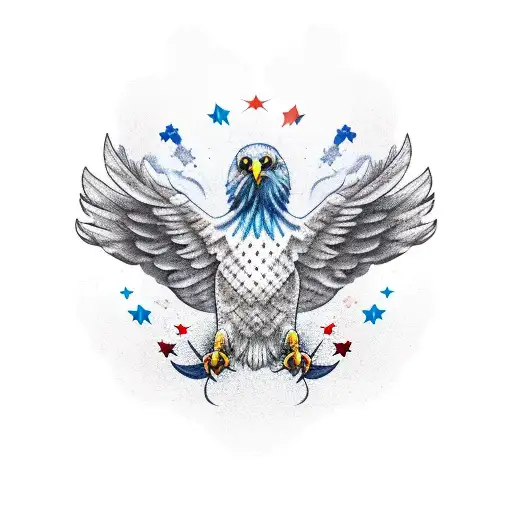 A realistic portrait of a majestic eagle with its wings spread wide, symbolizing freedom tattoo design idea