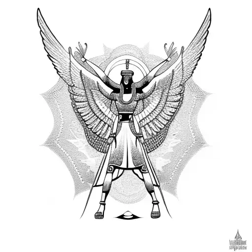 isis egyptian goddess spreading her wings tattoo design idea