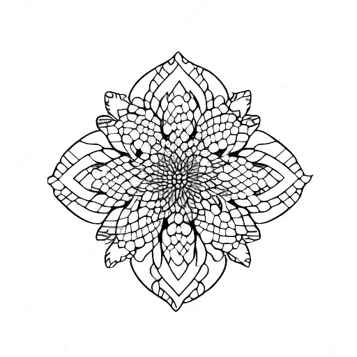 A waffle pattern forming the backdrop for a beautiful floral arrangement tattoo design idea