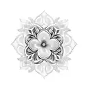 A waffle pattern forming the backdrop for a beautiful floral arrangement tattoo design idea