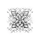 A waffle pattern forming the backdrop for a beautiful floral arrangement tattoo design idea