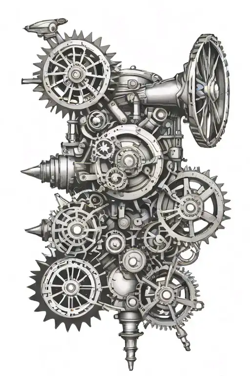 Incorporate a turbofan engine design into a mechanical steampunk-inspired tattoo tattoo design idea