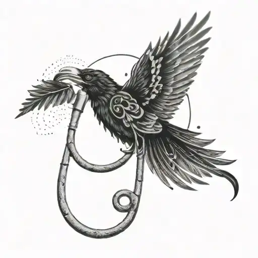 A dotwork design of a doctor's stethoscope intertwined with a raven feather, symbolizing the balance between healing and darkness tattoo design idea