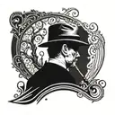 A walking stick figure with a peaky blinder hat adorned tattoo design idea