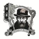 A walking stick figure with a peaky blinder hat adorned tattoo design idea