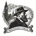 A walking stick figure with a peaky blinder hat adorned tattoo design idea
