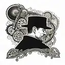 A walking stick figure with a peaky blinder hat adorned tattoo design idea