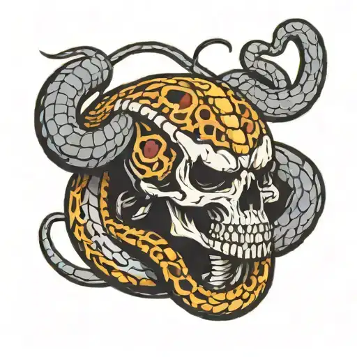 cobra coiled around skull militray patch style tattoo design idea