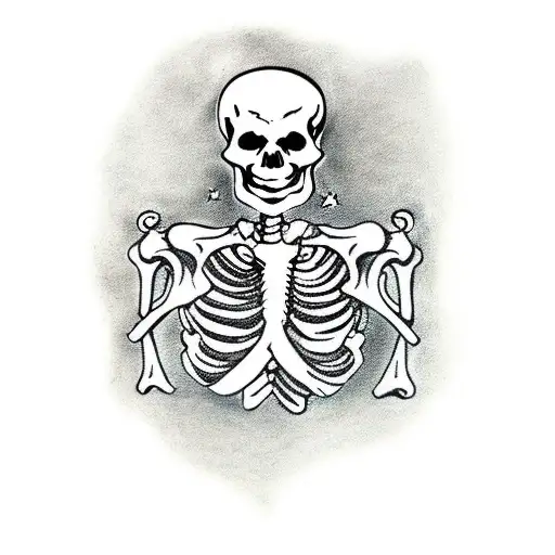 A traditional-style tattoo of a skeleton man on a horse, ready for battle with a flag tattoo design idea