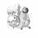 two persons sitting on planet earth under a clove tattoo design idea