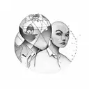 two persons sitting on planet earth under a clove tattoo design idea