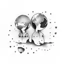 two persons sitting on planet earth under a clove tattoo design idea