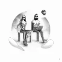 two persons sitting on planet earth under a clove tattoo design idea