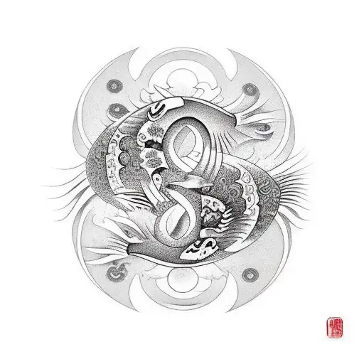 yin and Yang coi fish tattoo design idea