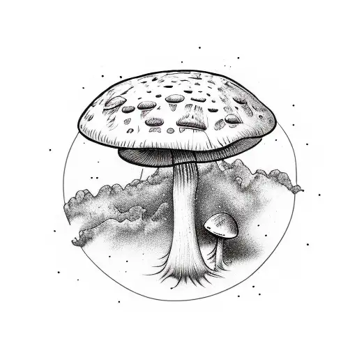 Mushroom and planets tattoo design idea