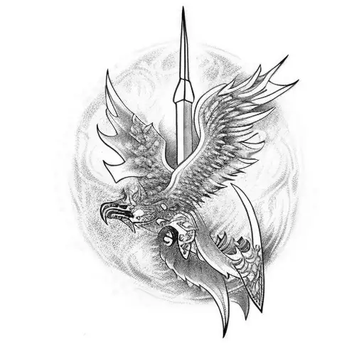 A combination of a dagger and a phenix, symbolizing the balance between combat and inner peace tattoo design idea