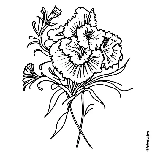 child drawing of a simple bouquet of carnation, gladiolus and marigold  tattoo design idea