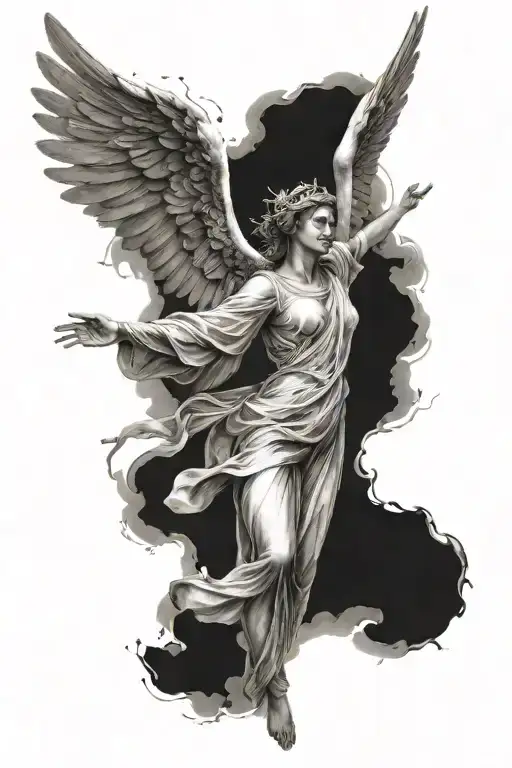 angel arm sleeve tattoo design full arm wings reaching neck light and order  tattoo design idea