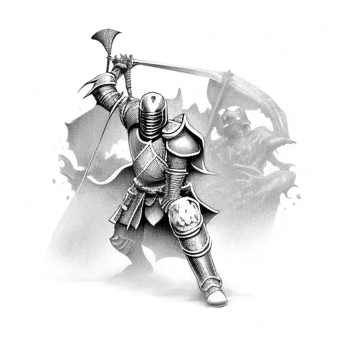 Knight batting with death tattoo design idea