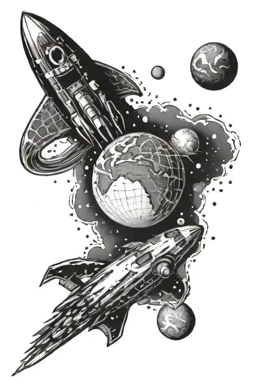 comet with planet earth inside tattoo design idea