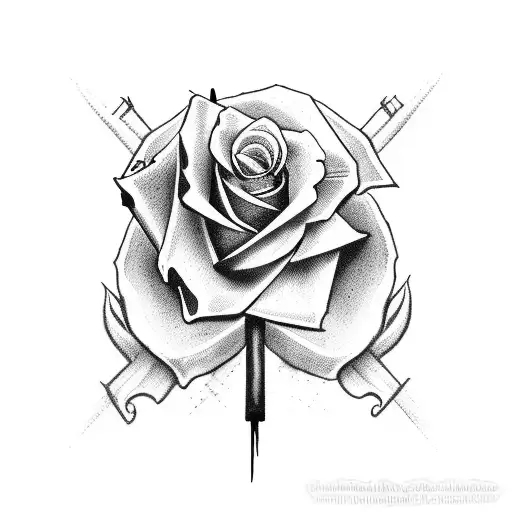 Bleeding Roses Around a Crucifix, , Scratch Tattoo Style, White Backgroud  tattoo design idea