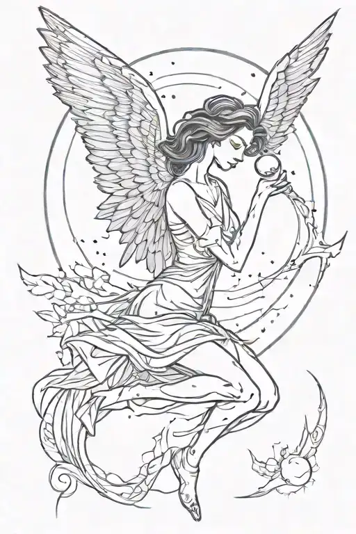 a fallen angel and the moon tattoo design idea