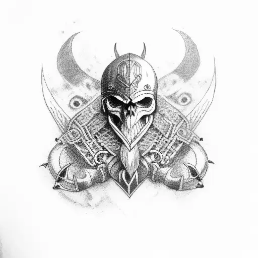 viking, skull, wolf, smoke tattoo design idea