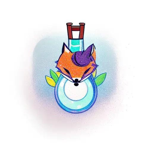 kawaii fox swimming in a potion bottle tattoo design idea