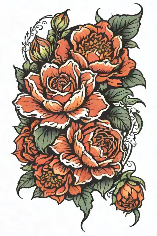 July, August, May, December birth flowers tattoo design idea