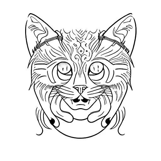 A seductive black cat with Iron Maiden lyrics as part of its fur tattoo design idea