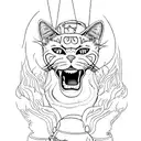 A seductive black cat with Iron Maiden lyrics as part of its fur tattoo design idea