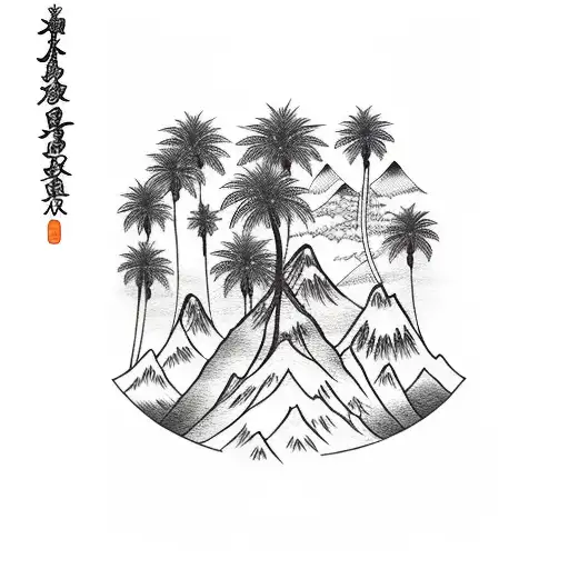 Palm Tree with mountains tattoo design idea