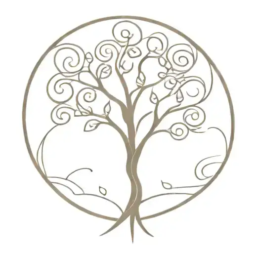 A minimalist tattoo design of a tree of life symbolizing growth and healing, with DNA strands intertwining around it, representing the interconnectedness of life and the journey towards self-improvement. tattoo design idea