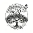 A minimalist tattoo design of a tree of life symbolizing growth and healing, with DNA strands intertwining around it, representing the interconnectedness of life and the journey towards self-improvement. tattoo design idea