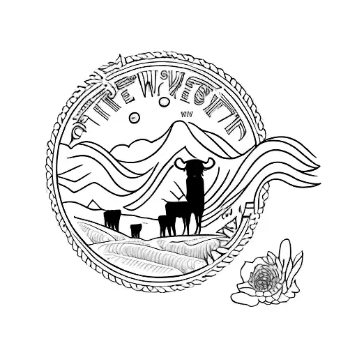western prairie inspired by cattle farm tattoo design idea