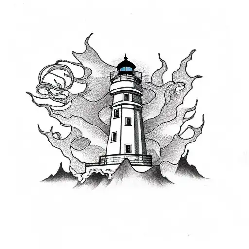 squid in a lighthouse tattoo design idea