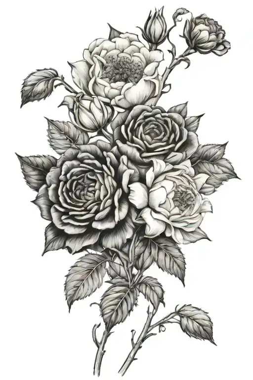February March May July August birth flower bouquet  tattoo design idea