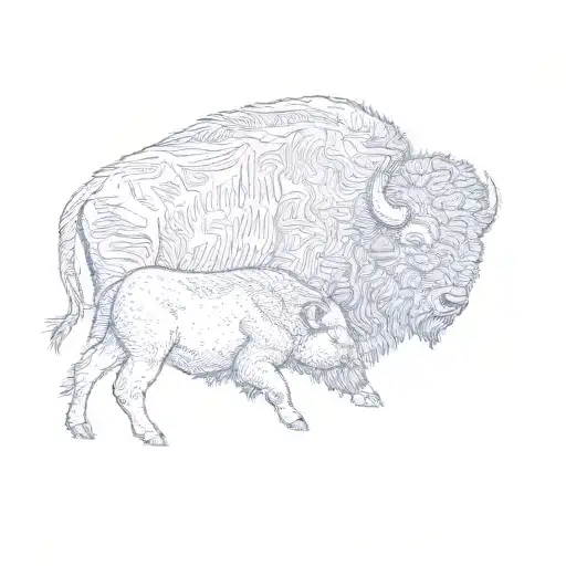 a bison and its calf tattoo design idea