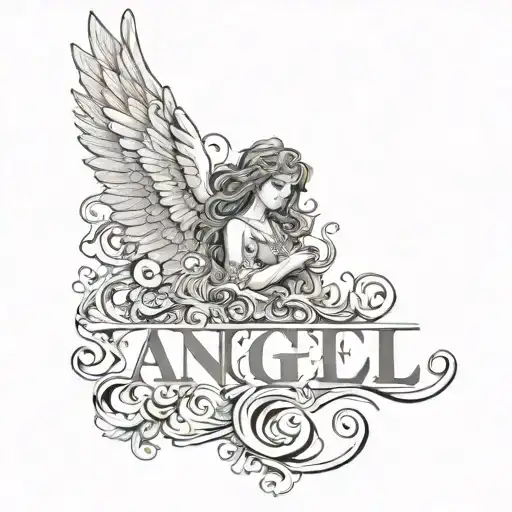 tattoo Angel in gothic font, only the inscription, and in the middle lace tattoo design idea