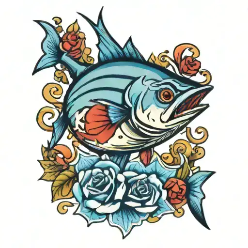 blue fin tuna heart tattoo design idea