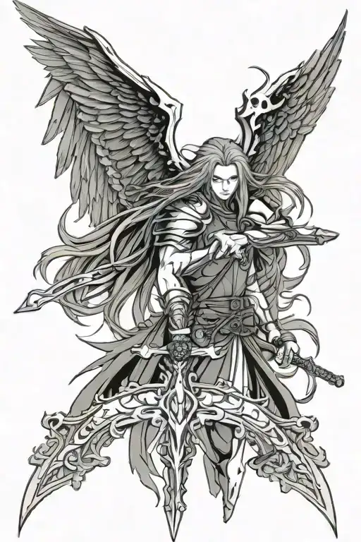 genesis rhapsodos rapier and sephiroth masamune with black angel wing tattoo design idea