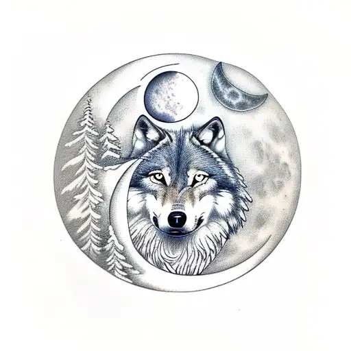 Wolf with moon tattoo design idea