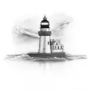canon rebel T7 camera with lighthouse in the lens tattoo design idea